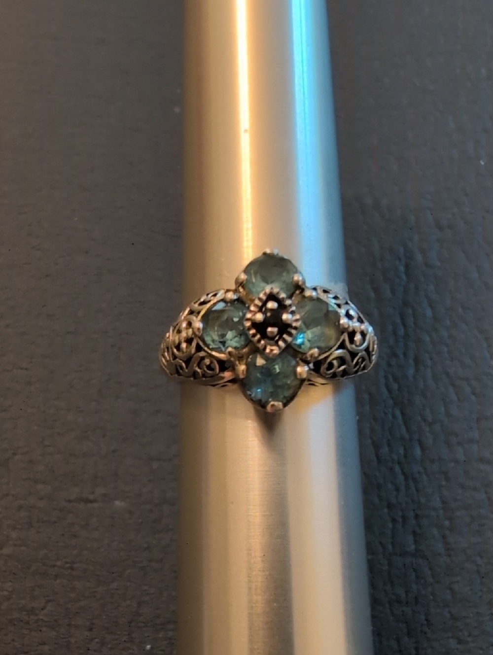Sterling Silver Blue Topaz Cluster Ring - Elegant Floral Design